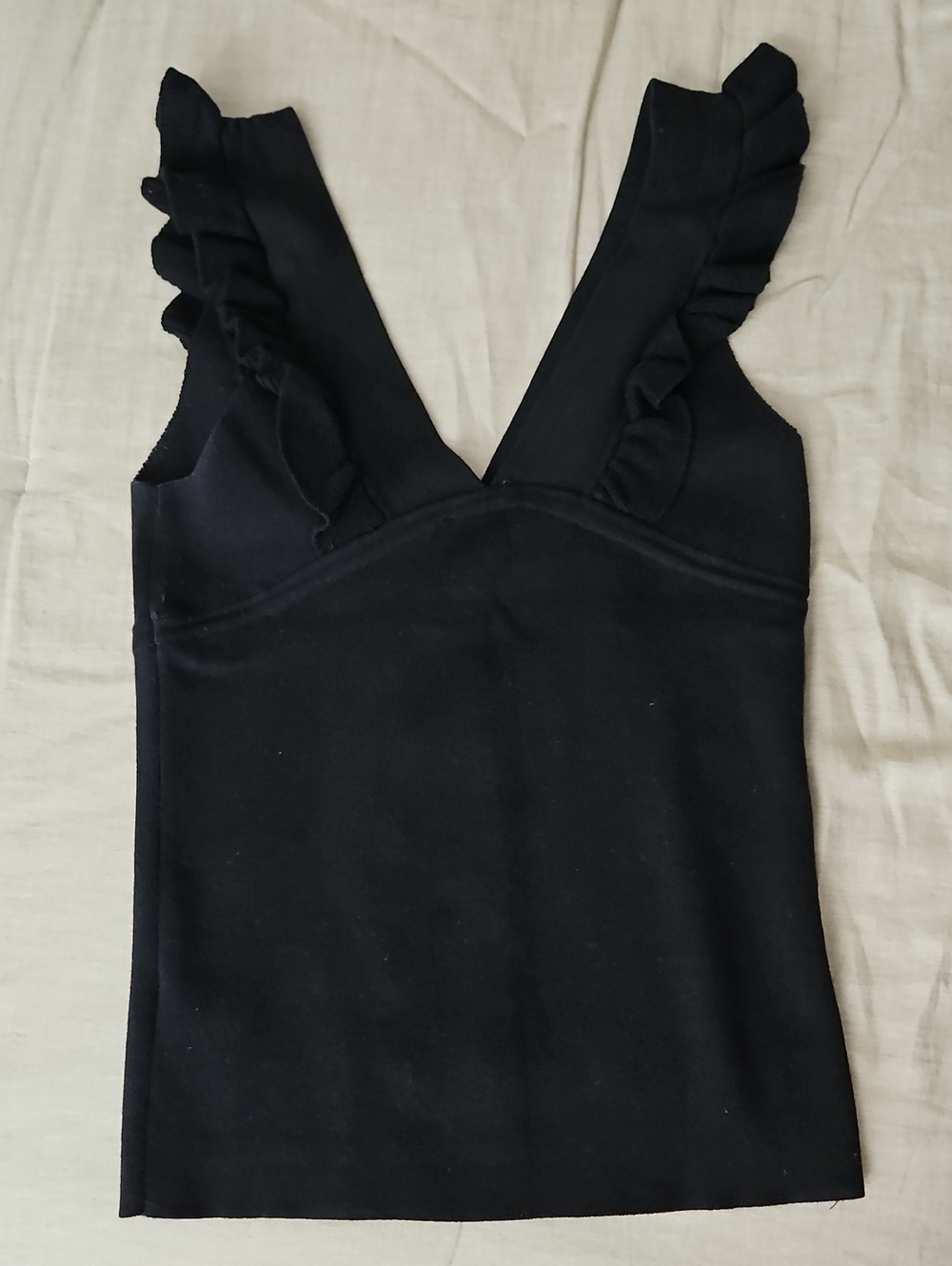 Express Black Ruffle Lace-Up V-Neck Tank - Picture 4 of 5